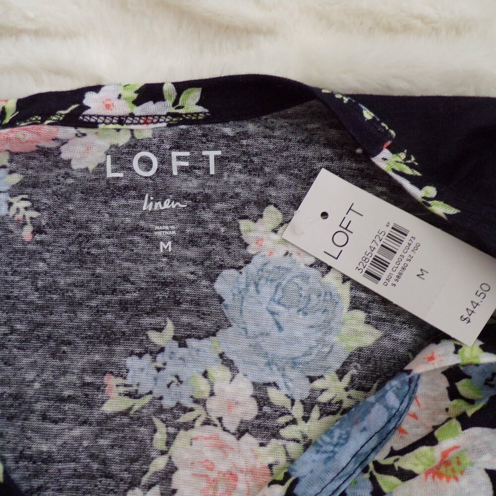 NWT Loft blue linen floral top M - Picture 4 of 6